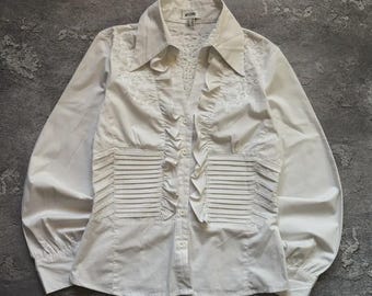 Blusa elegante vintage de lujo Moschino, bordada, con botones, talla IT 36