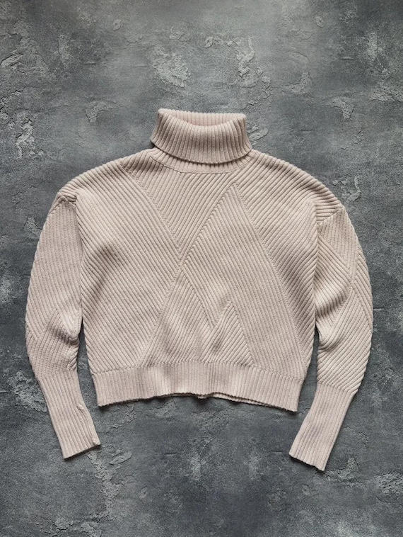 Loro Piana, Vintage Loro Piana Luxury Pink Wool Cotton Knit Turtleneck Sweater Size 40 Rare