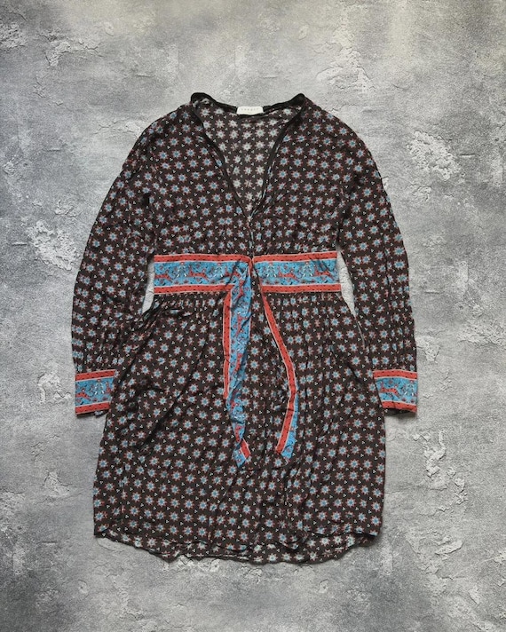 Sandro, Vintage Sandro Printed Boho Chic Luxury V-Neck Long Sleeve Dress Womens Size 38