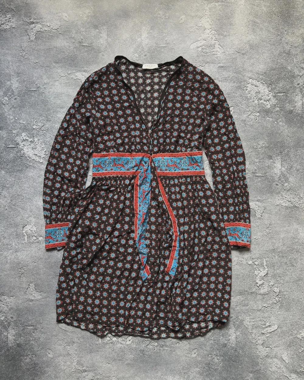 Sandro, Vintage Sandro Printed Boho Chic Luxury V-Neck Long Sleeve Dress Womens Size 38