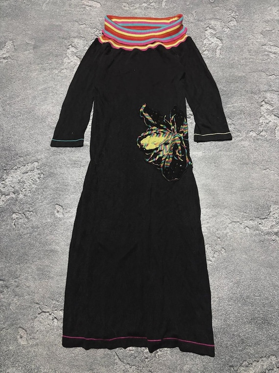 Versace Jeans Couture, VTG Versace Jeans Couture Rainbow Striped Off Shoulder Knit Midi Dress Y2K S-M