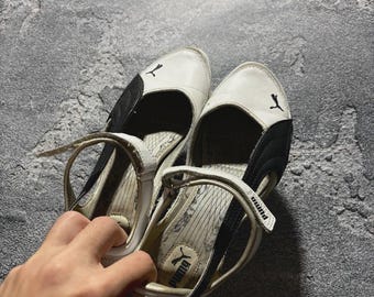 Vintage Puma Y2K Retro Speed Cat Shoes Flats Mary Jane Black White Size 38 US 7