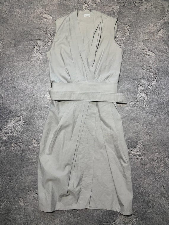 Brunello Cucinelli, Brunello Cucinelli Dress M0F79A4523 Belted Sleeveless Gray Sage Wrap Luxury
