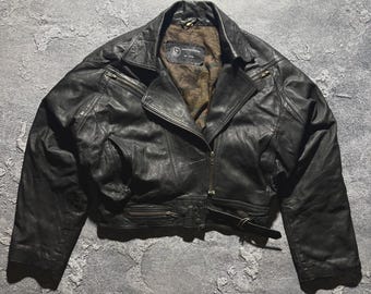 Vintage Rundholz Style Leather Biker Cropped Belted Avant Garde Jacket Size S