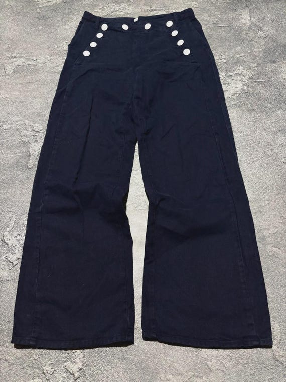 Sandro, Sandro Paris Women Navy Blue Sailor Wide Leg Pants Size 38 High Waist Flare