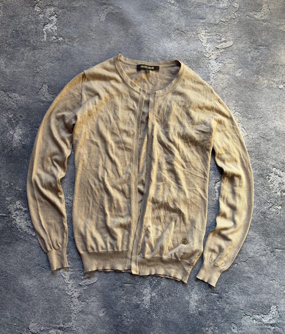 Roberto Cavalli, Roberto Cavalli Luxury Cotton Cashmere Metal Logo Cardigan Size M