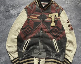 Kurtka Vintage True Religion Y2K Aztec Pattern Navajo Varsity Jacket, rzadka, męska, rozmiar M
