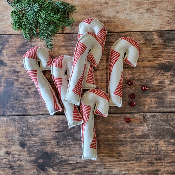 Vintage Quilt Candy Canes - Bundle of 3 Stuffed Christmas Decor