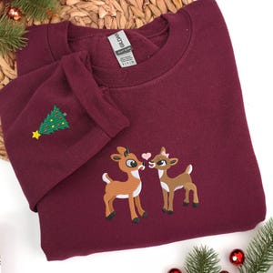 Reindeer Embroidered Sweatshirt - Womens Christmas Sweatshirt - Vintage Rudolph Sweatshirts - Retro Christmas Movies, Christmas Gift for Her