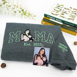 Custom Embroidered Mama Sweatshirt With Portrait From Photo - Personalized Family Portrait Sweatshirt - Christmas Gift For Mom,Birthday Gift