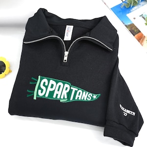 Personalized Embroidered Sports Team Quarter Zip Sweatshirt - Pennant Crewneck - College Patchwork Crewneck - Back To School - Sorority Gift