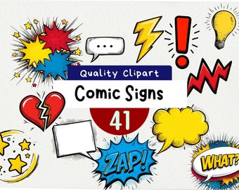 Comic Signs Clipart 41 PNG, Cartoon Symbols Illustrations, Cool Comic Book Stickers Instant Download, Scrapbooking Speech Bubble Digital