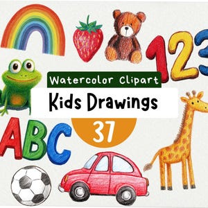 Barnteckningar Clipart, Färgpennaillustrationer (Direkt Nedladdning)