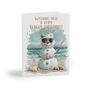Strandachtige kerstkaarten, kerstkaarten, sneeuwpopkaarten, zomerkerst, kaarten met strandthema, leuke seizoenskaarten