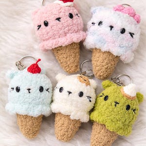 Crochet Cat Ice Cream Keychain, Amigurumi Kitty Bag Charm, Plush Keyring, Cat Lover Gift