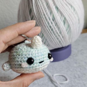 Adorable Unimpressed Fuzzy Crochet Narwhal Keychain