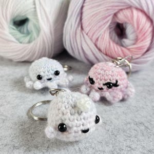 Mini Fuzzy Crochet Octopus/Narwhal/turtle Keychain – Handmade Pocket-Sized Plushie