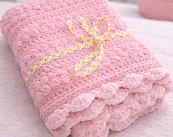 Handmade Crochet Baby Blanket | Soft Polyester Yarn, Textured Design