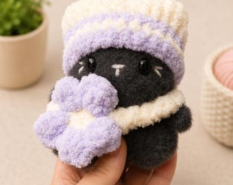 Crochet Cat Plush: Cozy Kitten with Beanie & Flower headband and bag