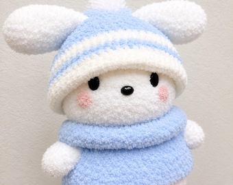 Crochet Puppy Plush, Amigurumi Dog, Kawaii Winter Puppy with Beanie, Sweater