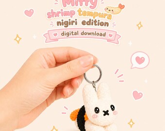 Crochet Miffy Shrimp Tempura Nigiri Keychain Pattern PDF | Kawaii Sushi Amigurumi Tutorial | Digital Download