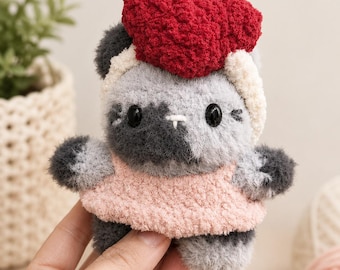 Crochet Cat Plush: kitten in a dress and heart headband & bag
