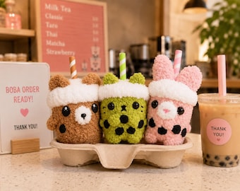Crochet boba plushies | Kawaii Amigurumi Toy, Bubble Tea Gift
