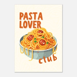 Impressão de parede do Pasta Lover Club | Decoração de cozinha criativa | Pôster de espaguete com almôndegas | Arte divertida de inspiração italiana para amantes da gastronomia