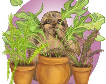 Just one more! | Plants | sloths | Plant lovers | Illustration