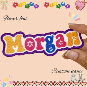 Custom Name Patch with Flower Font – Personalized Embroidered Patch | Iron-On / Sew-On | Retro Cute Name Tag for Jacket, Backpack, Gifts