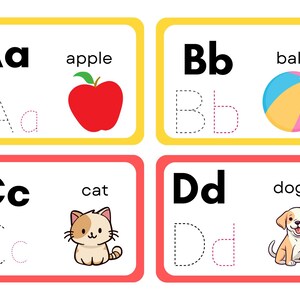 Cartões de alfabeto para crianças pequenas | Cartões do alfabeto Montessori | Cartões de aprendizagem de A a Z para impressão | Cartões de rastreamento para educação domiciliar e jardim de infância