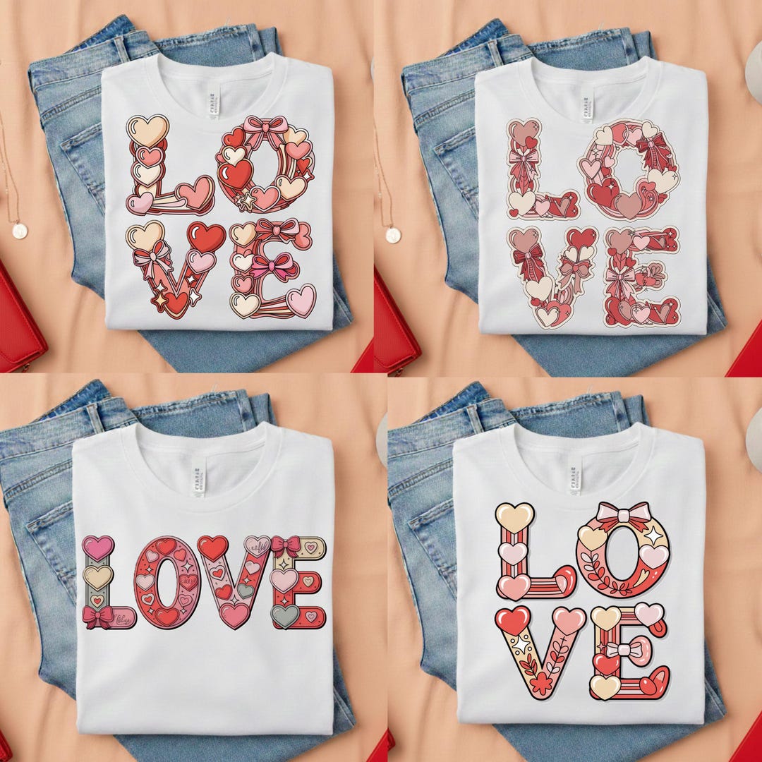 Valentine LOVE PNG Bundle | Coquette Heart Letter Designs | Pink ...