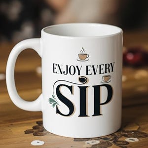 Enjoy Every Sip Ceramic Mug, 11oz 15oz 20oz - Coffee Cup for Morning Happiness, Tea Lover Gift, Kitchen Drinkware, Office Desk Decor,