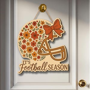 Fall Floral Football Helmet Door Hanger: Rustic Farmhouse Game Day Decor