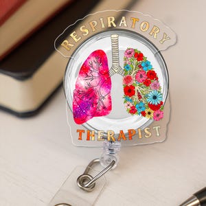 Floral Lungs Badge Reel: Respiratory Therapist, Nurse ID Holder
