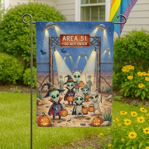 Bandera alienígena de truco o trato: decoración espeluznante de jardín con ovnis para Halloween