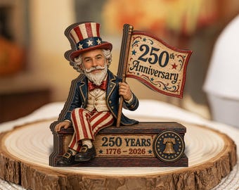 Personalisiertes Holzschild Uncle Sam Tabletop: 250-jähriges Jubiläum 1776-2026 Liberty Bell Americana Decor