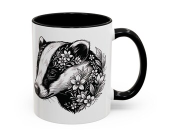 Floral Badger Mug | Accent Coffee Mug 11oz 15oz