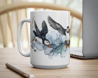 Puffin Watercolor Illustration Mug | Ceramic Coffee Mug