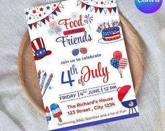 4th of July BBQ Invitation: Editable Independence Day Party Template (Digital Download)