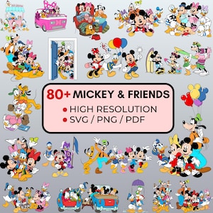Mickey Mouse and Friends Clipart Bundle | 86 Disney Characters SVG PNG PDF | Minnie Mouse, Donald Duck, Goofy, Pluto, Cricut Cut Files