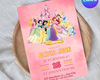 Disney Princess Birthday Invitation | Pink Party Template (Digital Download)