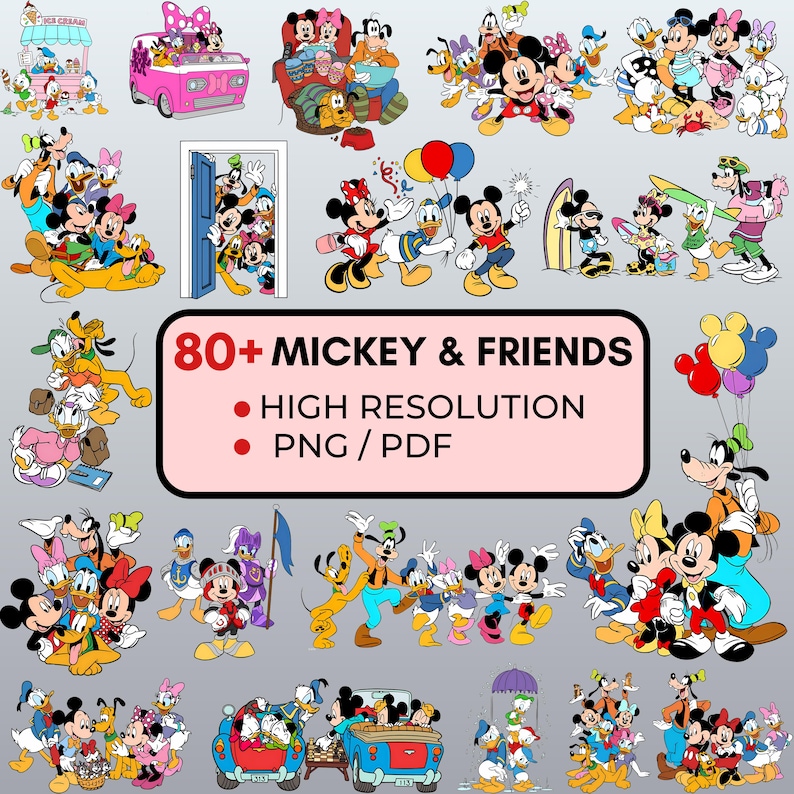 Lot de cliparts Mickey Mouse et ses amis | Plus de 80 modèles Disney (PNG, PDF) image 1
