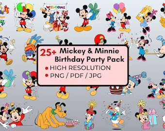 Mickey and Minnie Birthday Party Clipart Pack | PNG PDF Digital Files | Party Decorations & Printables