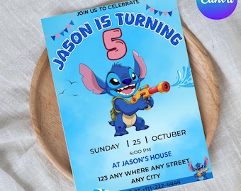 Lilo and Stitch Birthday Invitation: Editable Pool Party Card Digital Download