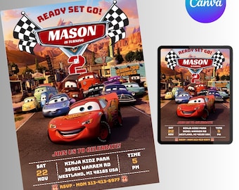 Racing Car Birthday Invitation | Editable Canva Template (Instant Download)