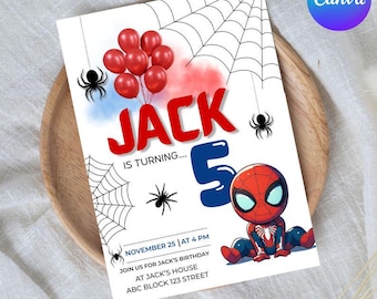 Editable Spider-Man Birthday Invitation: Superhero Party Invite (Digital Download, 5x7 PDF File)