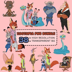 Paquete PNG de Zootopia / 38 personajes digitales PNG / Fondo transparente