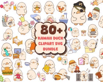 Oltre 80 clipart di anatre kawaii (png, svg, eps, pdf) (download digitale)