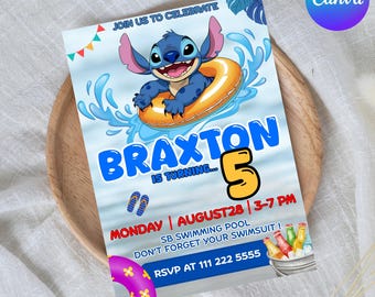 Lilo and Stitch Pool Party Invitation: Editable Canva Template |Digital Download